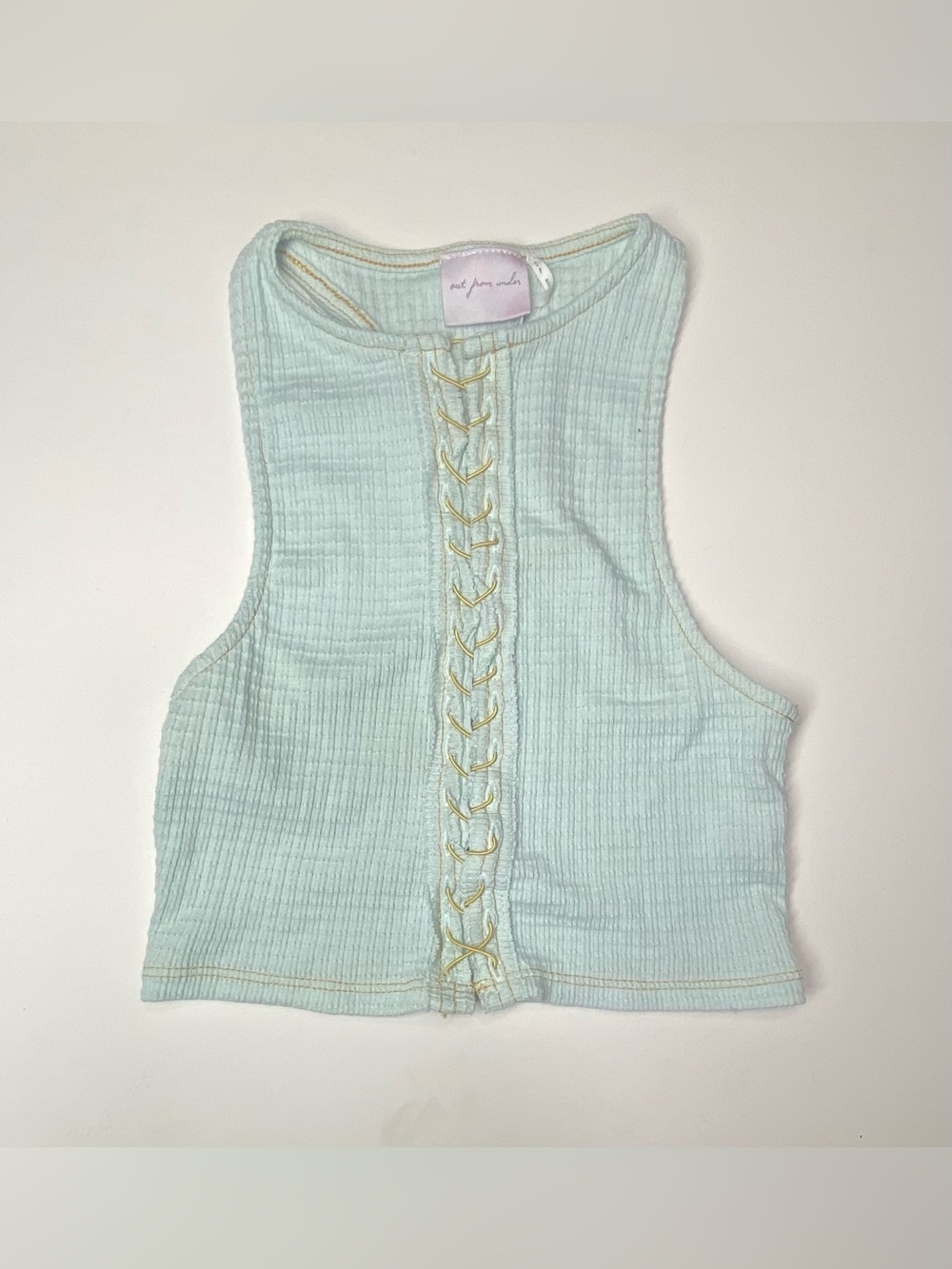 Urban Outfitters Mint Ribbed Lace-Up Crop Tank